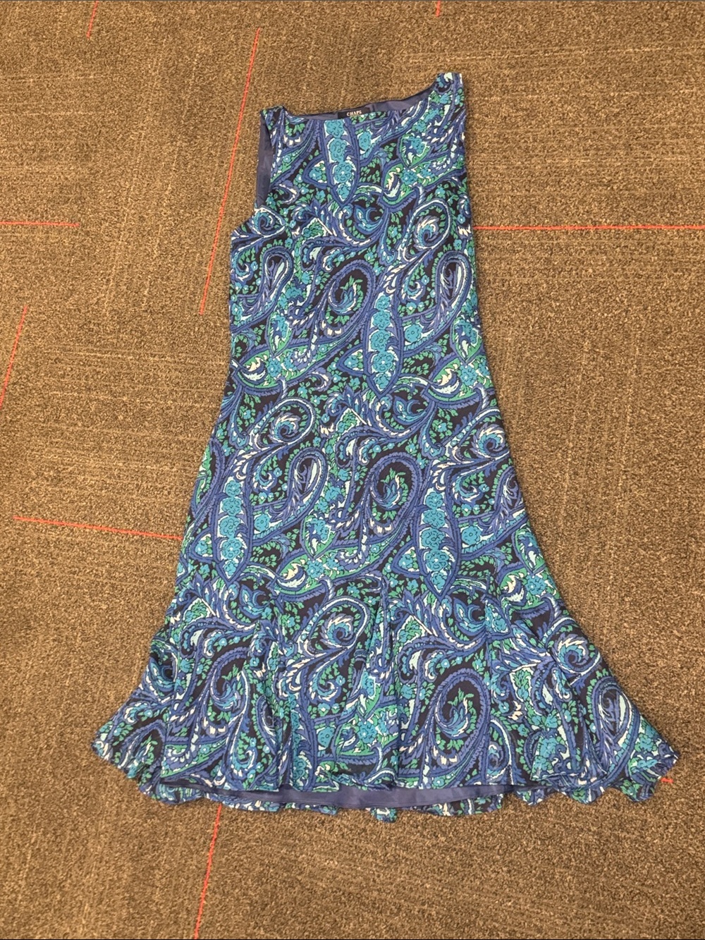 Chaps Blue Green Paisley Maxi Dress Size 12 Business Casual Sleeveless Staple